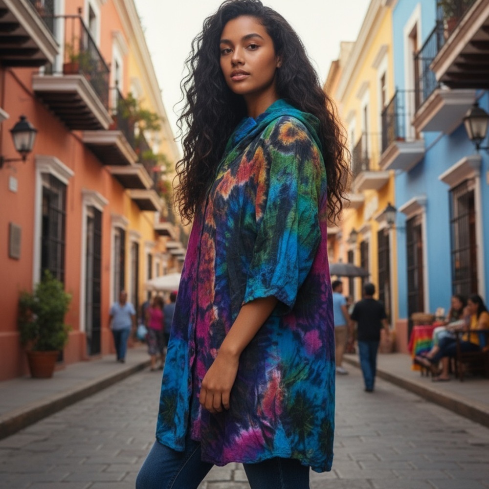 Tie dye button up tunic